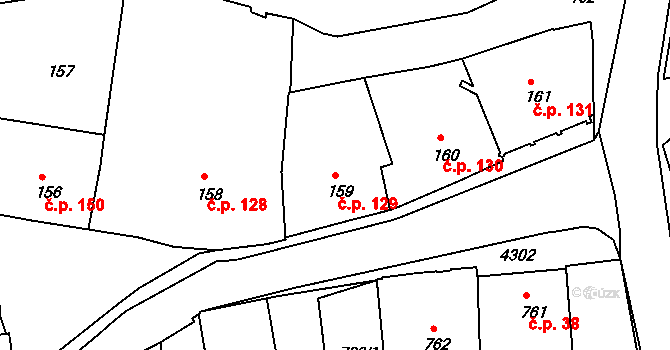Jindřichův Hradec III 129, Jindřichův Hradec na parcele st. 159 v KÚ Jindřichův Hradec, Katastrální mapa