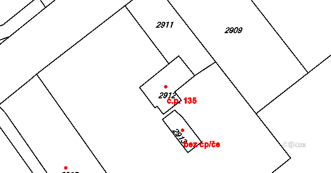 Třanovice 135 na parcele st. 2912 v KÚ Třanovice, Katastrální mapa