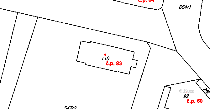 Černožice 83 na parcele st. 110 v KÚ Černožice nad Labem, Katastrální mapa