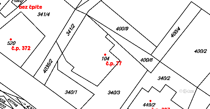 Jedlová 77 na parcele st. 104 v KÚ Jedlová u Poličky, Katastrální mapa