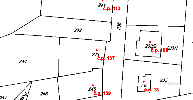 Daskabát 137 na parcele st. 243 v KÚ Daskabát, Katastrální mapa