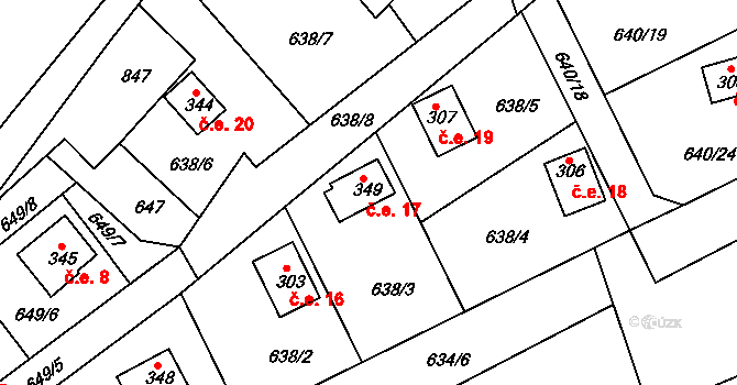 Broumy 17 na parcele st. 349 v KÚ Broumy, Katastrální mapa