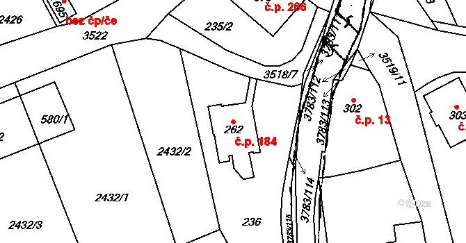 Cvikov II 184, Cvikov na parcele st. 262 v KÚ Cvikov, Katastrální mapa