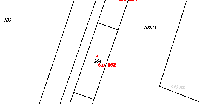 Lovosice 852 na parcele st. 364 v KÚ Lovosice, Katastrální mapa