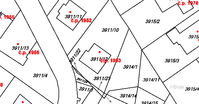 Roudnice nad Labem 1953 na parcele st. 3911/12 v KÚ Roudnice nad Labem, Katastrální mapa