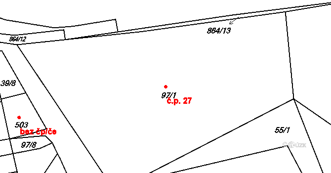 Bystřička 27 na parcele st. 97/1 v KÚ Bystřička I, Katastrální mapa