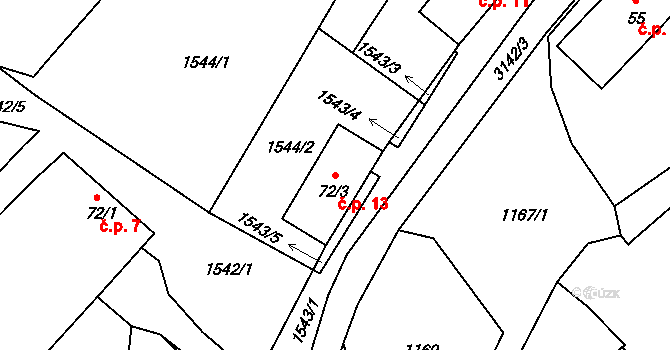Kondrač 13, Kamenná na parcele st. 72/3 v KÚ Kondrač, Katastrální mapa