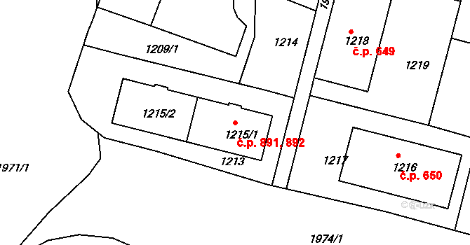Klíše 891,892, Ústí nad Labem na parcele st. 1215/1 v KÚ Klíše, Katastrální mapa