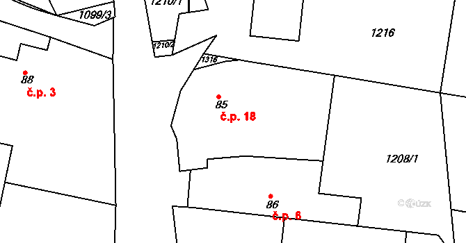 Humenec 18, Teplýšovice na parcele st. 85 v KÚ Teplýšovice, Katastrální mapa
