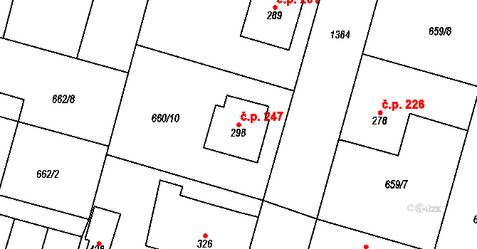 Krchleby 247 na parcele st. 298 v KÚ Krchleby u Nymburka, Katastrální mapa