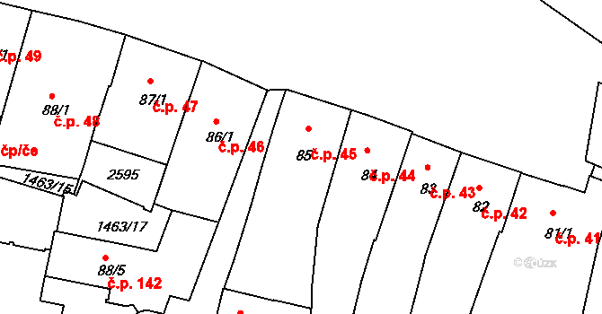 Vnitřní Město 45, Třebíč na parcele st. 85 v KÚ Třebíč, Katastrální mapa