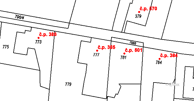 Skřečoň 385, Bohumín na parcele st. 777 v KÚ Skřečoň, Katastrální mapa
