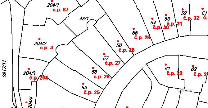 Chrudim I 27, Chrudim na parcele st. 57 v KÚ Chrudim, Katastrální mapa