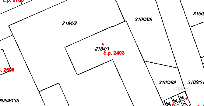Břeclav 2403 na parcele st. 2184/1 v KÚ Břeclav, Katastrální mapa
