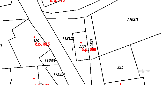 Benešov nad Ploučnicí 389 na parcele st. 330 v KÚ Benešov nad Ploučnicí, Katastrální mapa
