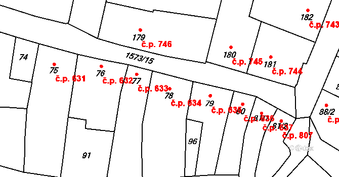 Litovel 634 na parcele st. 78 v KÚ Litovel, Katastrální mapa