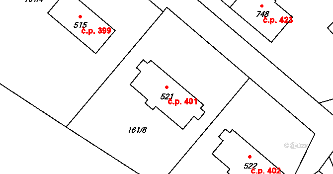 Úšovice 401, Mariánské Lázně na parcele st. 521 v KÚ Úšovice, Katastrální mapa