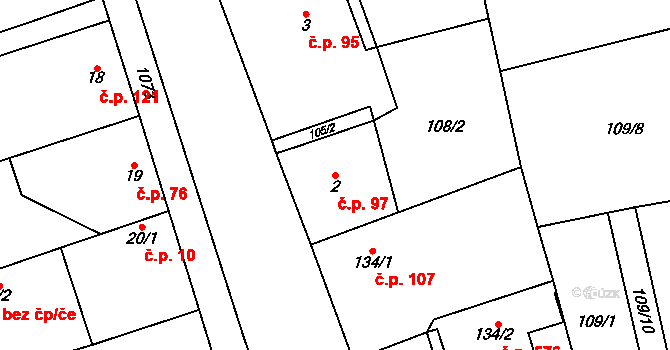 Veltrusy 97 na parcele st. 2 v KÚ Veltrusy, Katastrální mapa