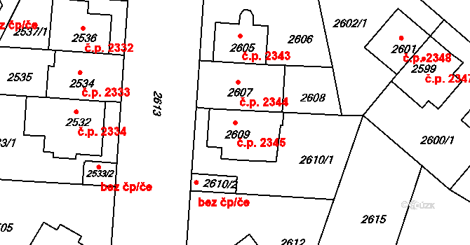 Žižkov 2345, Praha na parcele st. 2609 v KÚ Žižkov, Katastrální mapa