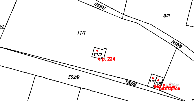 Lysolaje 224, Praha na parcele st. 11/2 v KÚ Lysolaje, Katastrální mapa