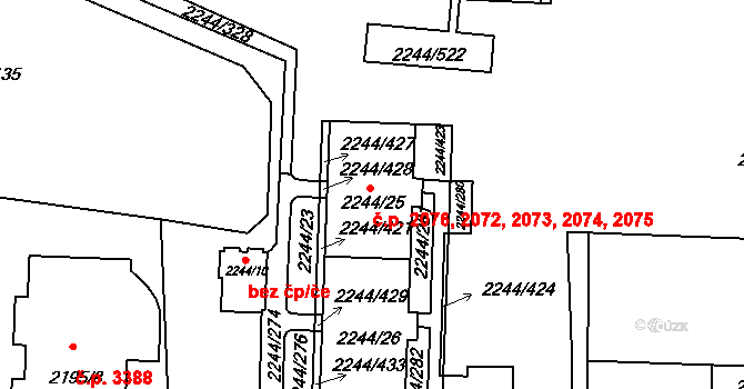 Strašnice 2072,2073,2074,2075,, Praha na parcele st. 2244/25 v KÚ Strašnice, Katastrální mapa