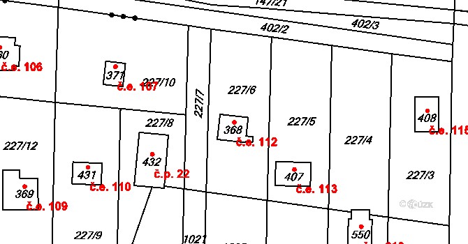 Lhotka 112, Svinaře na parcele st. 368 v KÚ Svinaře, Katastrální mapa