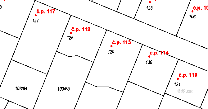 Břežany II 113 na parcele st. 129 v KÚ Břežany II, Katastrální mapa