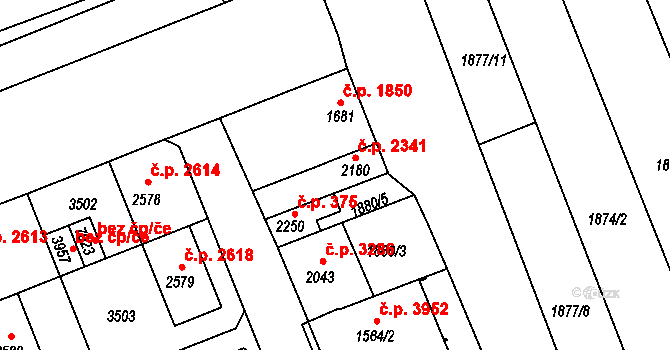 Hodonín 2341 na parcele st. 2180 v KÚ Hodonín, Katastrální mapa
