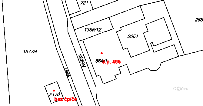 Vrchlabí 495 na parcele st. 564/1 v KÚ Vrchlabí, Katastrální mapa