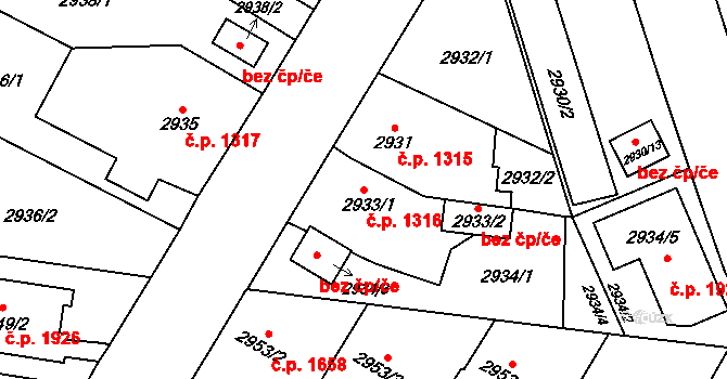 České Budějovice 7 1316, České Budějovice na parcele st. 2933/1 v KÚ České Budějovice 7, Katastrální mapa