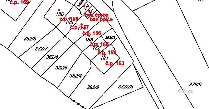 Dolní Chrastava 153, Chrastava na parcele st. 181 v KÚ Dolní Chrastava, Katastrální mapa