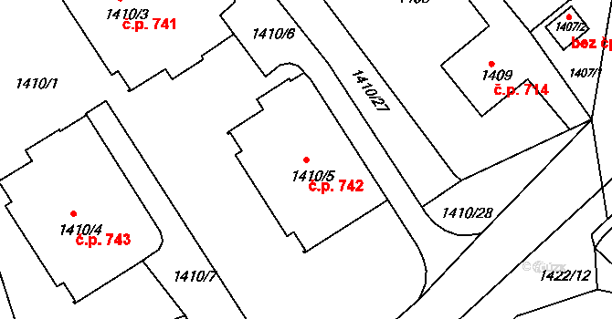 Liberec XIV-Ruprechtice 742, Liberec na parcele st. 1410/5 v KÚ Ruprechtice, Katastrální mapa