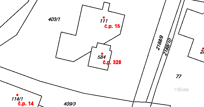 Velké Svatoňovice 328 na parcele st. 584 v KÚ Velké Svatoňovice, Katastrální mapa