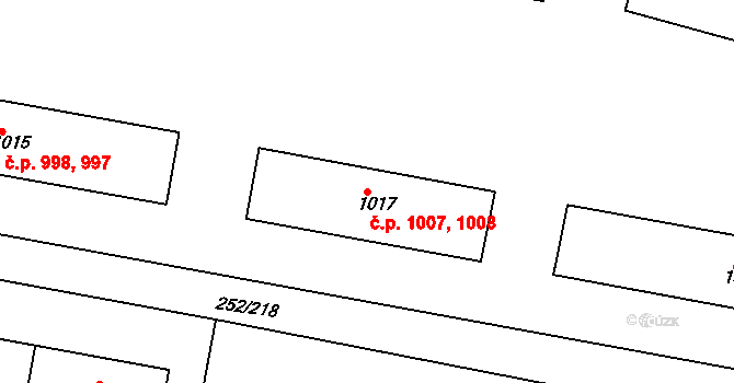 Rosice 1007,1008 na parcele st. 1017 v KÚ Rosice u Brna, Katastrální mapa
