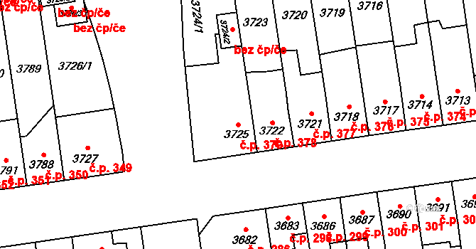 Božkov 379, Plzeň na parcele st. 3725 v KÚ Plzeň, Katastrální mapa