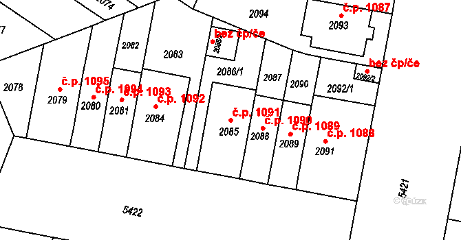 Východní Předměstí 1091, Plzeň na parcele st. 2085 v KÚ Plzeň, Katastrální mapa