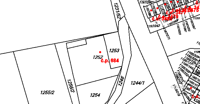 Prostřední Suchá 684, Havířov na parcele st. 1252 v KÚ Prostřední Suchá, Katastrální mapa