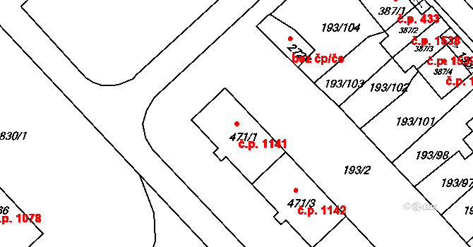 Sezimovo Ústí 1141 na parcele st. 471/1 v KÚ Sezimovo Ústí, Katastrální mapa