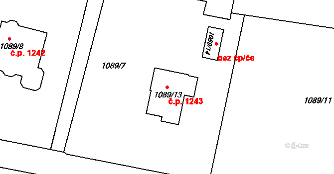 Lyžbice 1243, Třinec na parcele st. 1089/13 v KÚ Lyžbice, Katastrální mapa