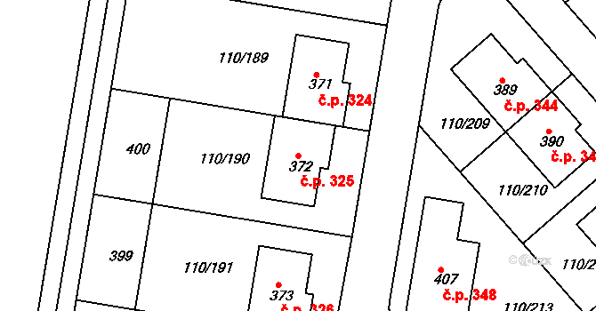 Mratín 325 na parcele st. 372 v KÚ Mratín, Katastrální mapa