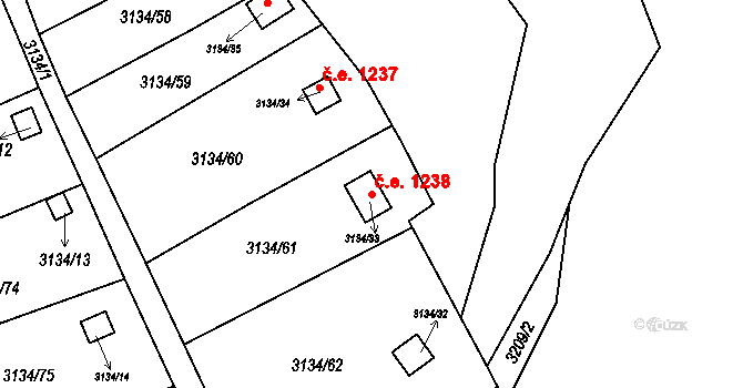 Kadaň 1238 na parcele st. 3134/33 v KÚ Kadaň, Katastrální mapa