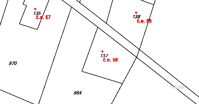 Doubice 58 na parcele st. 137 v KÚ Doubice, Katastrální mapa
