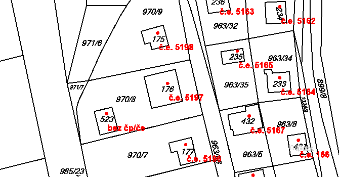 Kozojedy 5197 na parcele st. 176 v KÚ Kozojedy u Kostelce nad Černými Lesy, Katastrální mapa