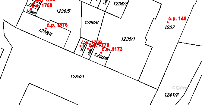 Děčín IV-Podmokly 1173, Děčín na parcele st. 1236/8 v KÚ Podmokly, Katastrální mapa