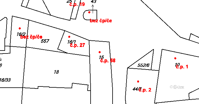 Bošovice 58, Čížová na parcele st. 15 v KÚ Bošovice u Čížové, Katastrální mapa