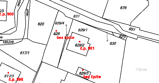 Brumov 901, Brumov-Bylnice na parcele st. 629/2 v KÚ Brumov, Katastrální mapa