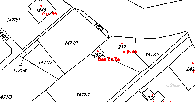 Lštění 39343847 na parcele st. 487 v KÚ Lštění, Katastrální mapa