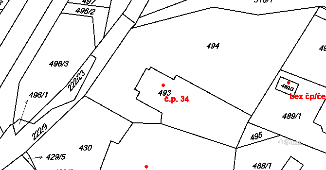 Štípa 34, Zlín na parcele st. 493 v KÚ Štípa, Katastrální mapa