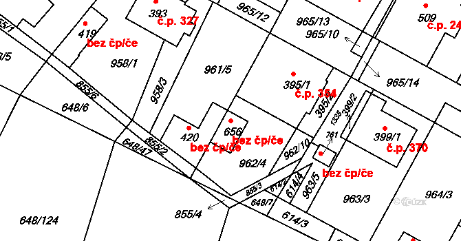 Lázně Toušeň 42901847 na parcele st. 656 v KÚ Lázně Toušeň, Katastrální mapa