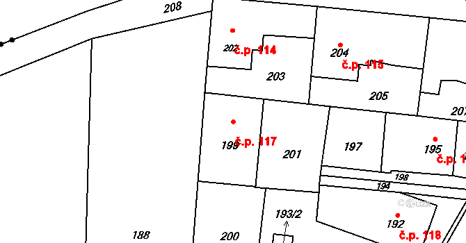 Děhylov 117 na parcele st. 199 v KÚ Děhylov, Katastrální mapa